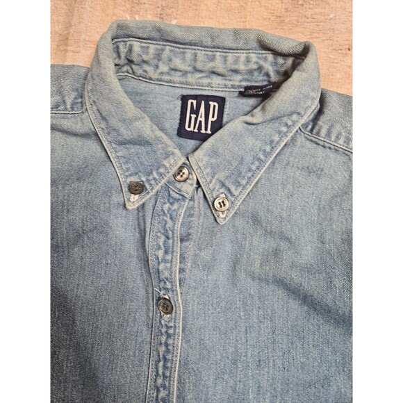 Vintage 90s Gap Denim Button Down Shirt Men's Size Small Blue - Picture 5 of 6
